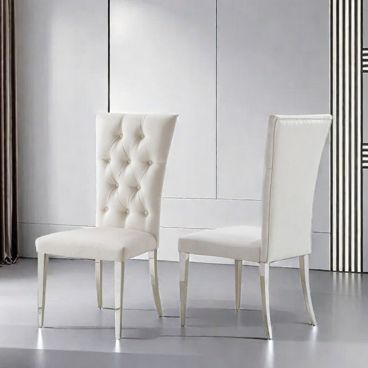 House of Hampton® Keillan White Velvet Dining Room Chairs with Tufted ...